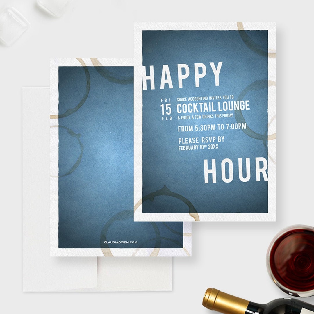 Happy Hour Party Invitation, Work Drinks Professional Event Drink Rings