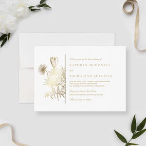 Sjabloon uitnodiging verlenging gelofte, huwelijksverjaardag uitnodiging direct downloaden, afdrukbaar vrijgezellenfeest met gouden bloemen