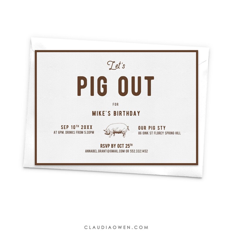 Let S Pig Out Dinner Invitation Dinner Party Food Foodie Etsy