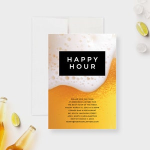 Plantilla de invitación a fiesta de cumpleaños de cerveza, descarga digital imprimible de cumpleaños para hombres, fiesta de cumpleaños para adultos 21, 30, 40, hora feliz