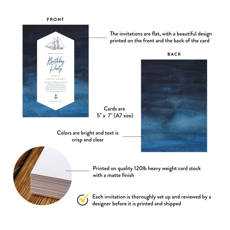 Yacht Birthday Party Invitation Card, Sailing Birthday Invitations for ...