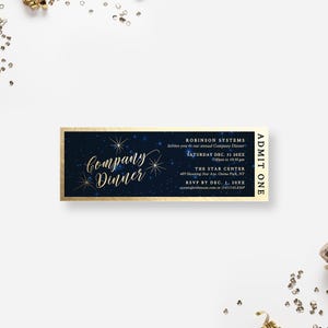 Firma Dinner Ticket Digitaler Download, Elegante formelle Dinner Event Ticket Einladung mit Sternenhimmel, Corporate Event Tickets
