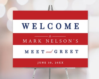 Welcome Sign Template, Printable Sign 24 X 18 Inches Digital Download, Political Party Sign, Front Door Sign With Patriotic Red Stripes