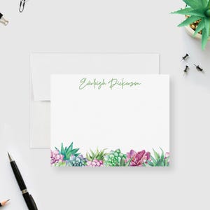Ensemble de papeterie fantaisie succulente en forme de carte de cactus avec enveloppes, cadeau de remerciement succulente en forme de cactus aquarelle