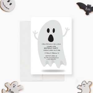 Ghost Birthday Party Invitation Template, Halloween Party Digital Download, Halloween Printable Invite with Cute Ghost