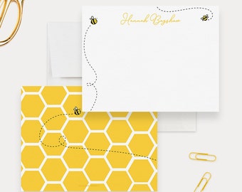 Bee Stationery Set Bumble Bee Hive Note Card, Cute Personalized Kids Stationary, Bees Birthday Thank You Notes Gift For Children