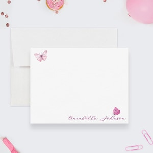Summer Floral Note Card with Butterflies Personalized Stationery Set Custom Garden Writing Paper Gift for Nature Lovers Flower Note Set