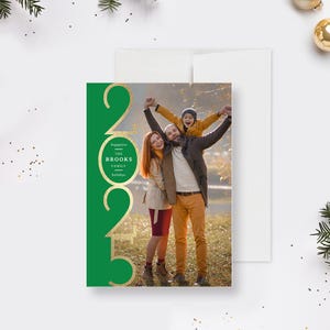 Tarjetas navideñas familiares personalizadas con foto, plantilla editable de tarjetas navideñas con foto 2025, tarjetas imprimibles de Feliz Año Nuevo 2024
