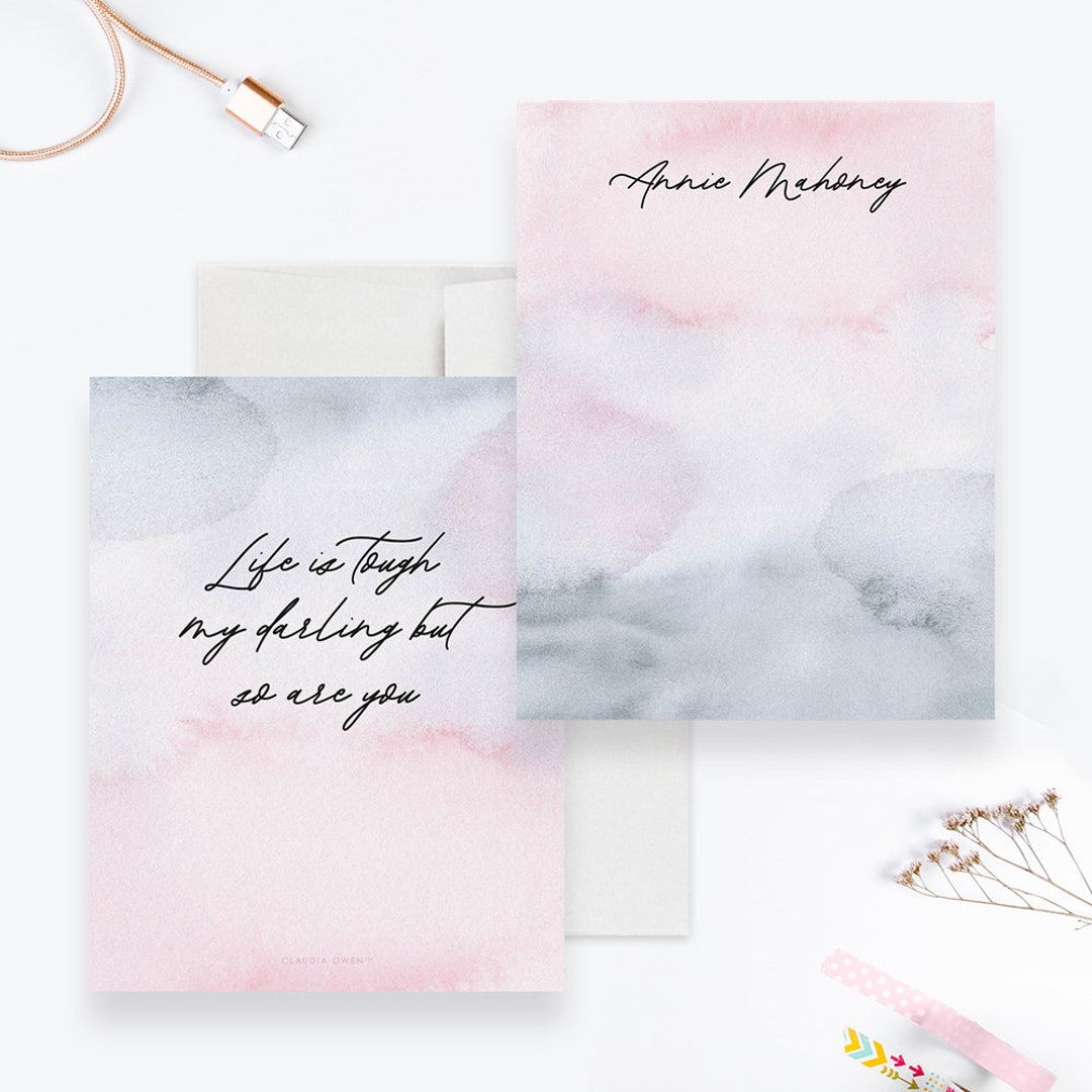 Women's Personalized Stationary With Inspirational Quote, Note Card Set ...