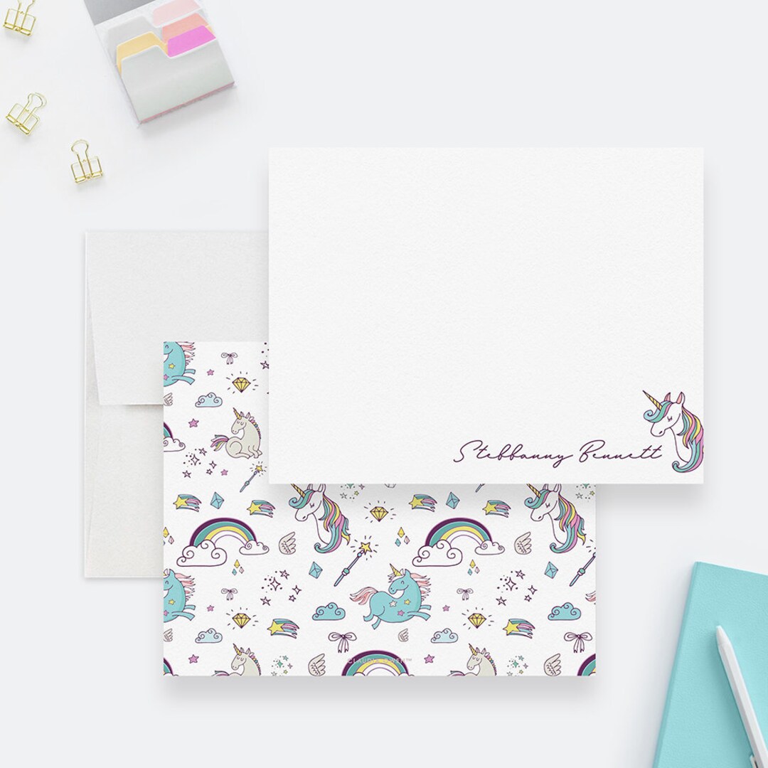 Unicorn Personalized Stationery for Girls Cute Note Card for Kids, Girl ...