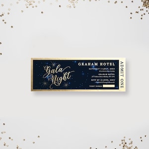 Gala Night bearbeitbare Ticketvorlage, Night Sky Ticket Einladung, geben Sie einen druckbaren digitalen Download, Business Event Star Tickets