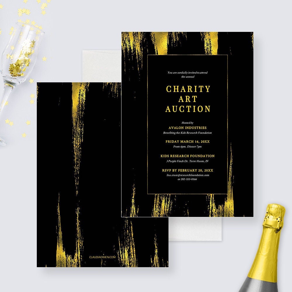 Charity Art Auction Party Invitation Editable Template, Business ...