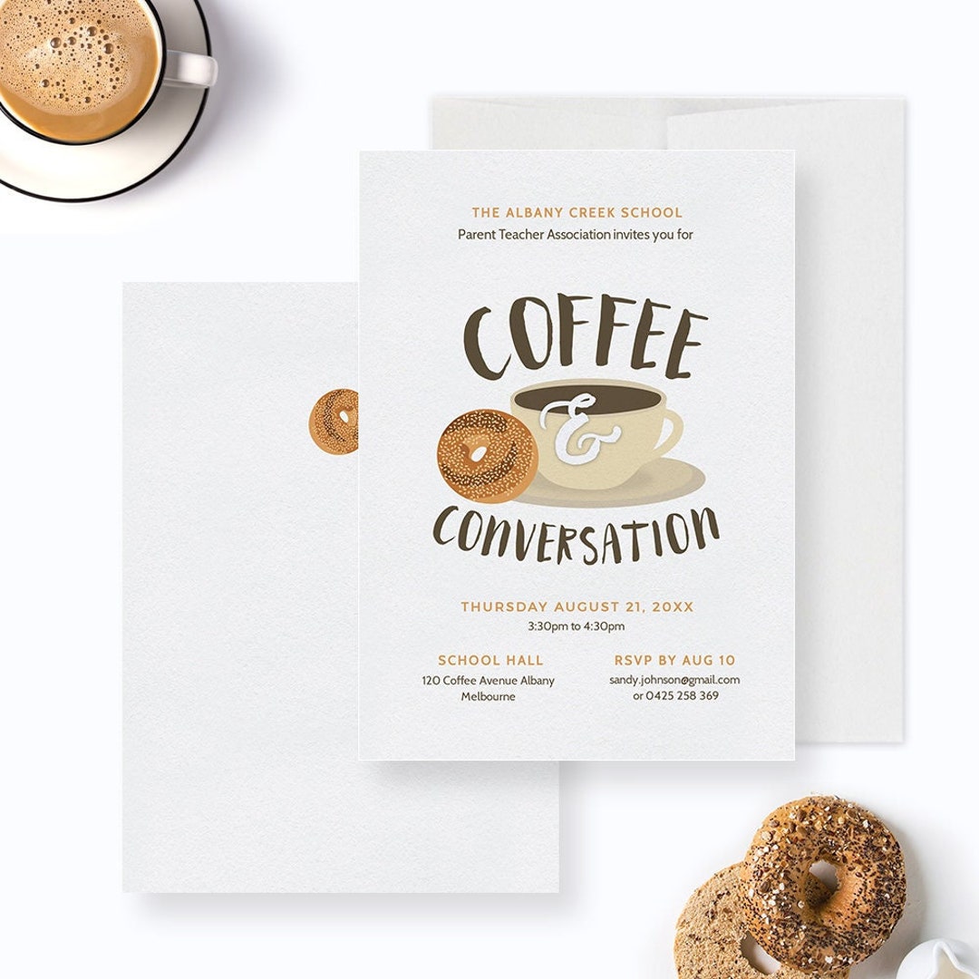Coffee and Conversation Party Invitation Editable Template, Coffee and