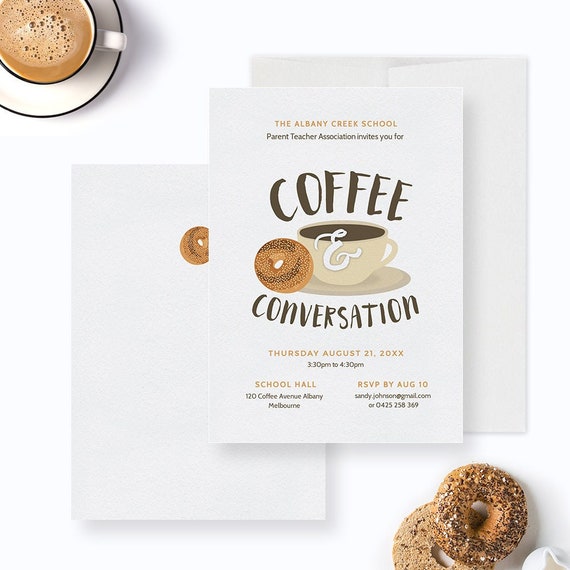 Coffee and Conversation Party Invitation Editable Template Etsy