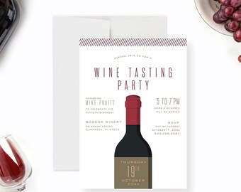 Wine Tasting Party Invitation Printed Wine Party Invite Adult Birthday Wine Night Elegant Winery Event Card
