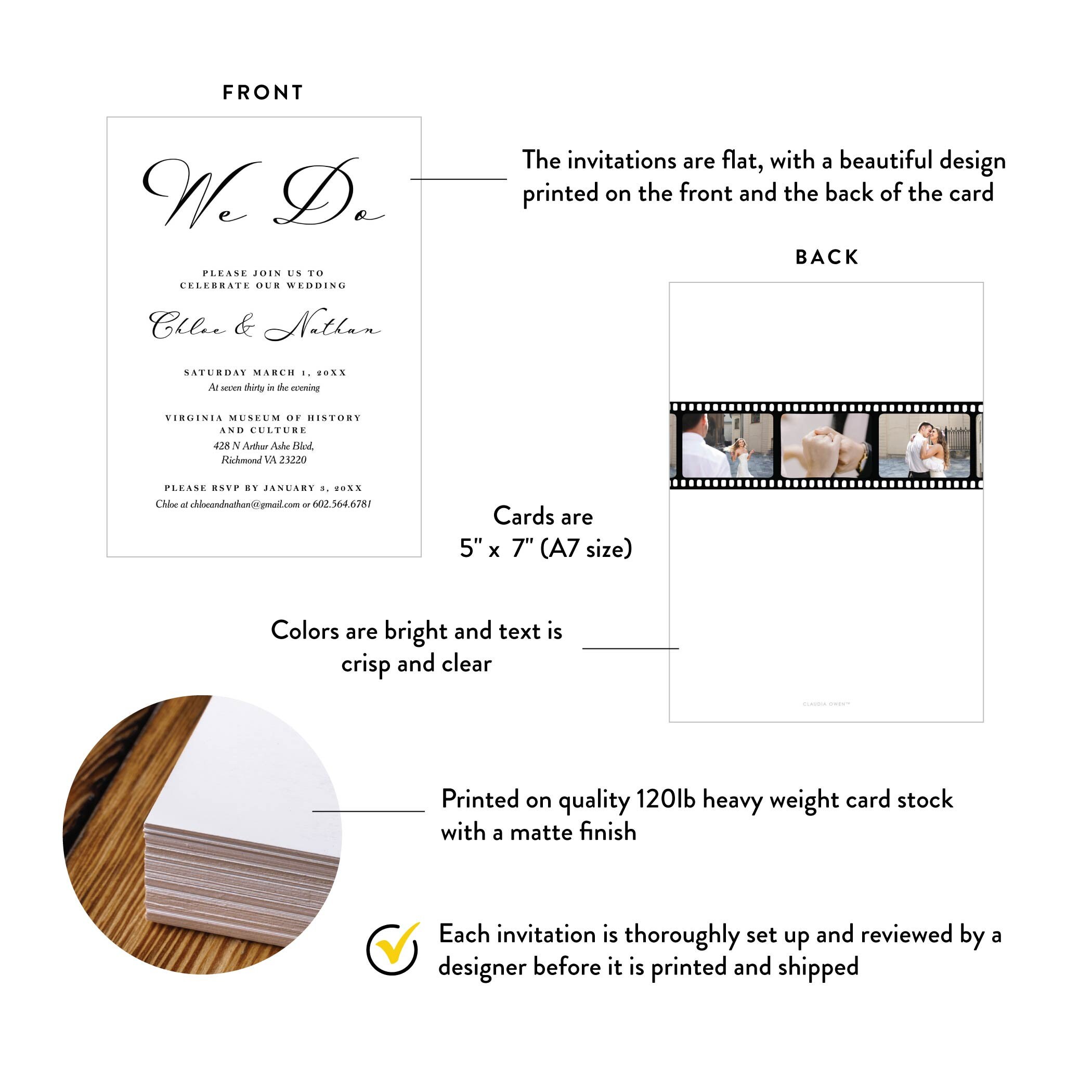 Filmstrip Photo Invitation Card for Wedding, Cinema Themed Invitation ...