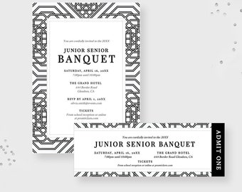 Junior Senior School Prom Invitation and Ticket Editable Template Set, Elegant Printable Digital Download Prom Party