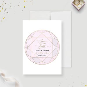 Plantilla editable de tarjeta para guardar la fecha con forma de diamante, descarga digital para fiesta de compromiso, tarjetas con la frase "Ella dijo sí", 60.° aniversario de bodas del señor y la señora