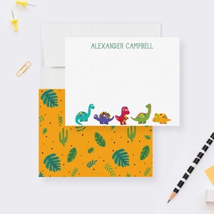 Cartes de correspondance personnalisées pour enfants dinosaures, papeterie dinosaure pour garçons, cartes de remerciement d'anniversaire dinosaures personnalisées, cadeaux T-Rex pour amoureux des dinosaures