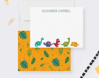 Kids Personalized Dinosaur Note Cards, Dinosaur Stationary Set for Boys, Custom Birthday Dinosaur Thank You Cards, T-Rex Dino Lover Gifts