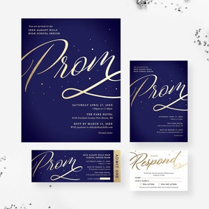 Abschlussball Einladung Vorlagen-Set, Antwortkarten-Poster und Ticket, High School Senior Junior Abschlussball-Nacht druckbarer digitaler Download