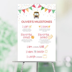 Modèle d'affiche bébé jalon, panneau de fête d'autobus scolaire personnalisé, affiche de la première année de bébé en téléchargement numérique, panneau imprimable 20 x 30 pouces