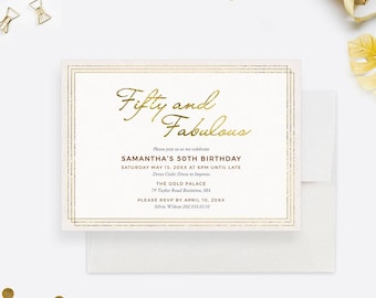 Fifty And Fabulous 50th Birthday Invitation Editable Gold Elegant Milestone Birthday Digital Invite