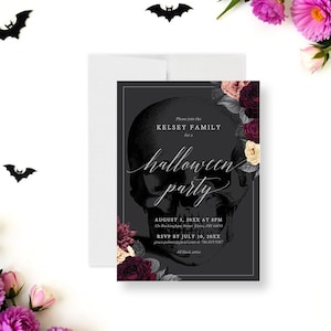 Death to My 20s Halloween Party Invitation Template, RIP 20s 30s 40s, 30th 40th Birthday Digital Download Skull With Flowers