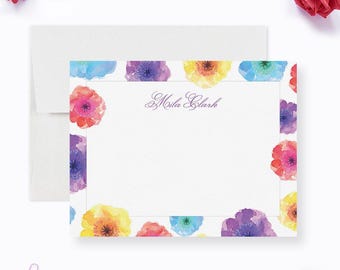 Personalized Floral Note Cards for Women Custom Watercolor Flower Stationery Set With Name Elegant Writing Paper for Thank You Notes