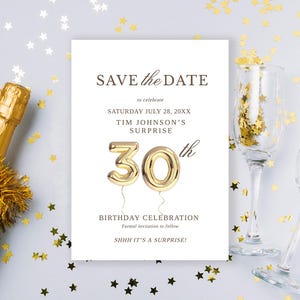 Plantilla editable para guardar la fecha del 30.° aniversario, descarga digital de globos para el 30.° aniversario, tarjetas para el 30.° aniversario de bodas de la empresa