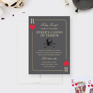 Download digitale dell’invito di compleanno al casinò, 30°, 40° 50° compleanno di Halloween, modello per serata di poker a Las Vegas, inviti al Casino of Terror