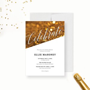 Gold Party Invitation Template, Joint Birthday Party Invitation Printable Digital Download with Gold Glitter, Instant Download
