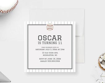 Baseball Birthday Invitation Printed Boys Sports Party Invite Classic Pinstripe Design Kids Birthday Card