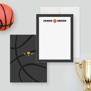Ensemble de papeterie de basket-ball pour enfants, cartes de correspondance personnalisées, papier à lettres de sport personnalisé, cadeau pour fête d'anniversaire, fournitures scolaires, merci