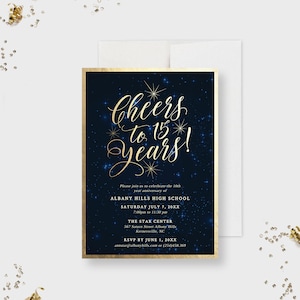 Cheers to 15 Years Digital Party Invitation with Starry Night Sky, 15th Business Anniversary Invites, Celestial 15th Wedding Anniversary