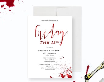 Friday the 13th Party Invitation Template, Halloween Birthday Printable Invitation, Murder Mystery Digital Download, Death Birthday Party