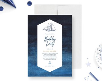 Yacht Birthday Party Invitation Card, Sailing Birthday Invitations for Men, Cruise Sail Away Party, Sail Boat Party