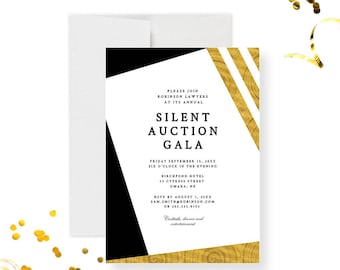 Company Party Invitation Template, Formal Business Invitation Printable Digital Download, Corporate Gold Gala Invitation
