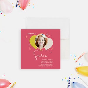 Kids Birthday Party Invitation with Photo Digital Download, 1st 2nd 3rd 4th 5th Birthday Digital Cards Template with Balloons