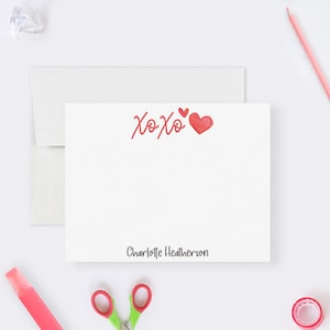 Carte de correspondance XOXO personnalisée, ensemble de papeterie d'amour personnalisée, cadeau de papier à lettres romantique pour la Saint-Valentin, anniversaire de mariage, fiançailles