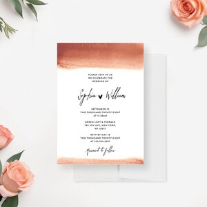 Terracotta Wedding Invitation Printed Modern Minimal Script Watercolor Invite