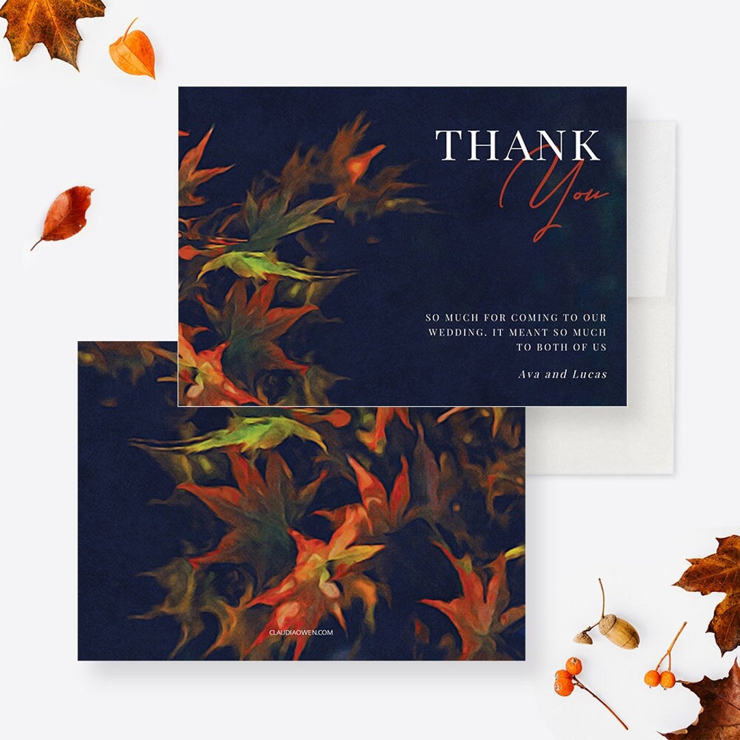 Fall Thank You Card Editable Template, Falling Leaves Digital Download ...
