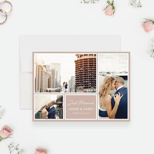 Modelo de anúncio de fuga recém-casado, cartões de casamento com fotos de casamento, cartão editável para impressão e casamento fugimos