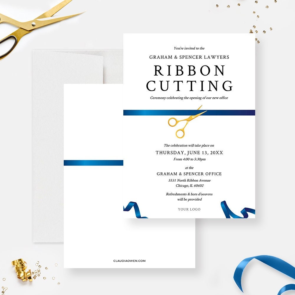 Ribbon Cutting Editable Template, Blue Ribbon Launch Party Printable Digital Download New Business Office Opening Ceremony - Etsy
