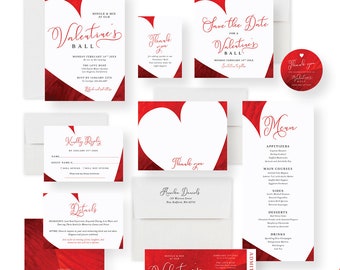 Red Invitation Card for Valentines Day Ball Party with Hearts, Love Day Celebration, Invitation for Romantic Occasions, Bridal Shower Party