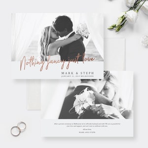 Nothing Fancy Just Love Wedding Announcement Card, Elopement Announcement Card With Photo, Just Married We Eloped, Mr and Mrs Newlywed