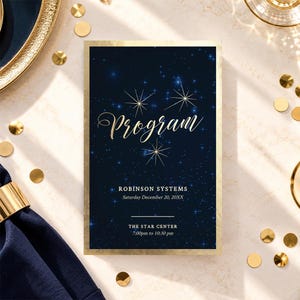 Starry Night Gala Program Template Editable Four Panel Event Booklet