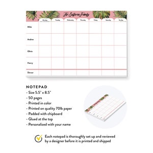 Personalized Weekly Family Planner Notepad, Tropical Leaves Modern Planner, Desk Notepad To Do List Life Organizer, Family Activity image 3