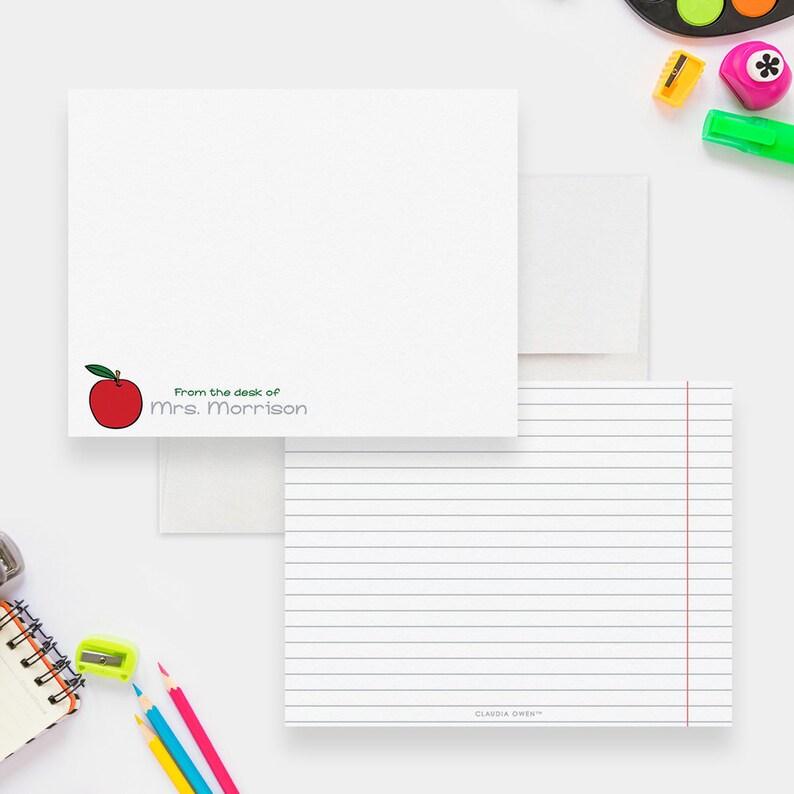 Apple Note Cards Personalized Teacher Notes, Custom Teacher Apple Gift ...