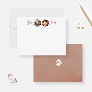 Personalized Photo Family Pet Note Cards, Dog Paw Themed Thank You Notes, Custom Dog Note Card with Kids and Pet Photos, Dog Lover Gift